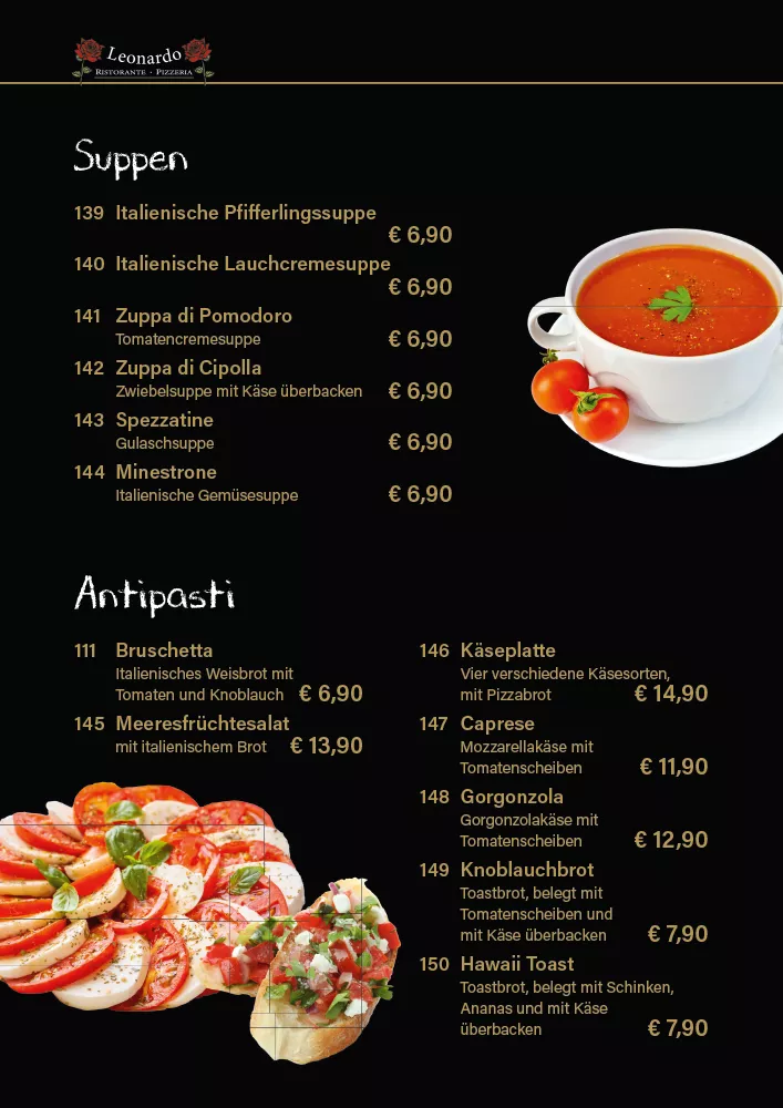 Speisekarte Ristorante Pizzeria Leonardo