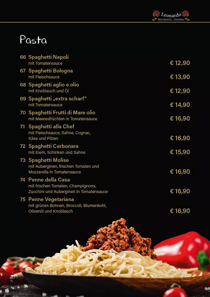 Speisekarte Ristorante Pizzeria Leonardo