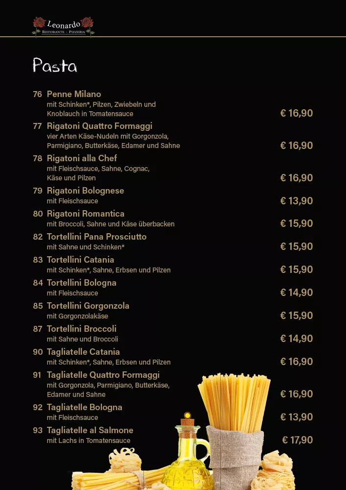 Speisekarte Ristorante Pizzeria Leonardo