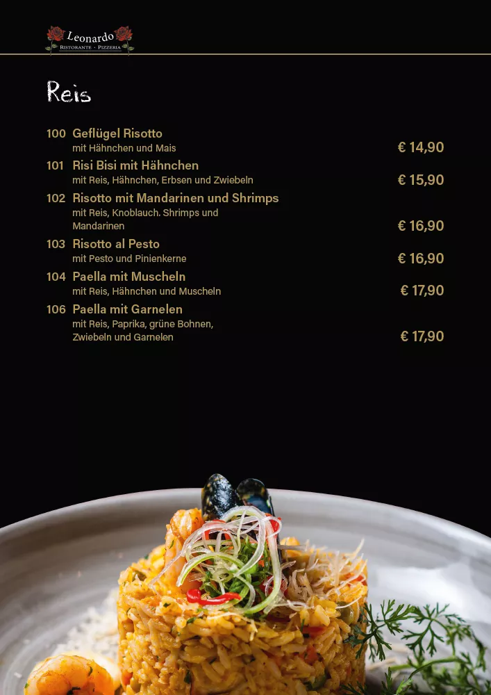 Speisekarte Ristorante Pizzeria Leonardo