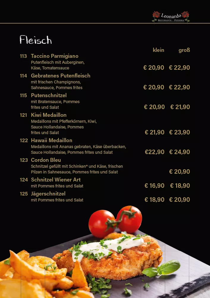 Speisekarte Ristorante Pizzeria Leonardo