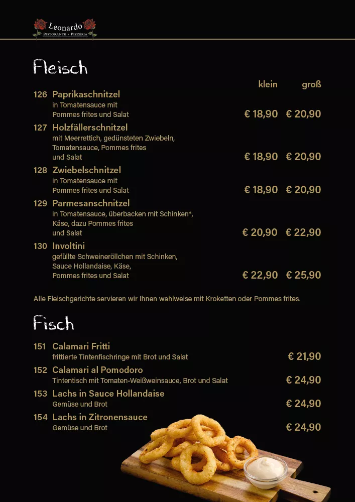 Speisekarte Ristorante Pizzeria Leonardo