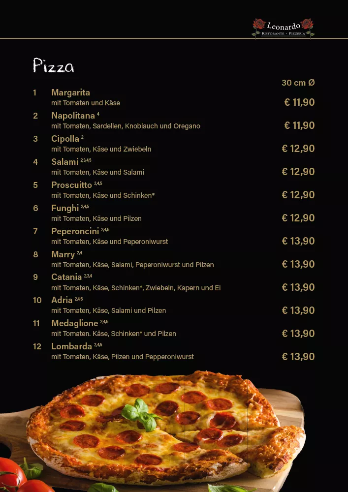 Speisekarte Ristorante Pizzeria Leonardo