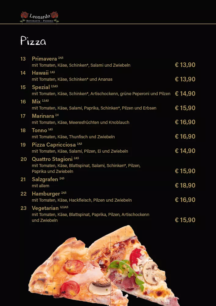 Speisekarte Ristorante Pizzeria Leonardo