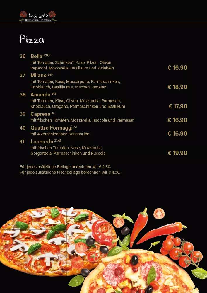 Speisekarte Ristorante Pizzeria Leonardo
