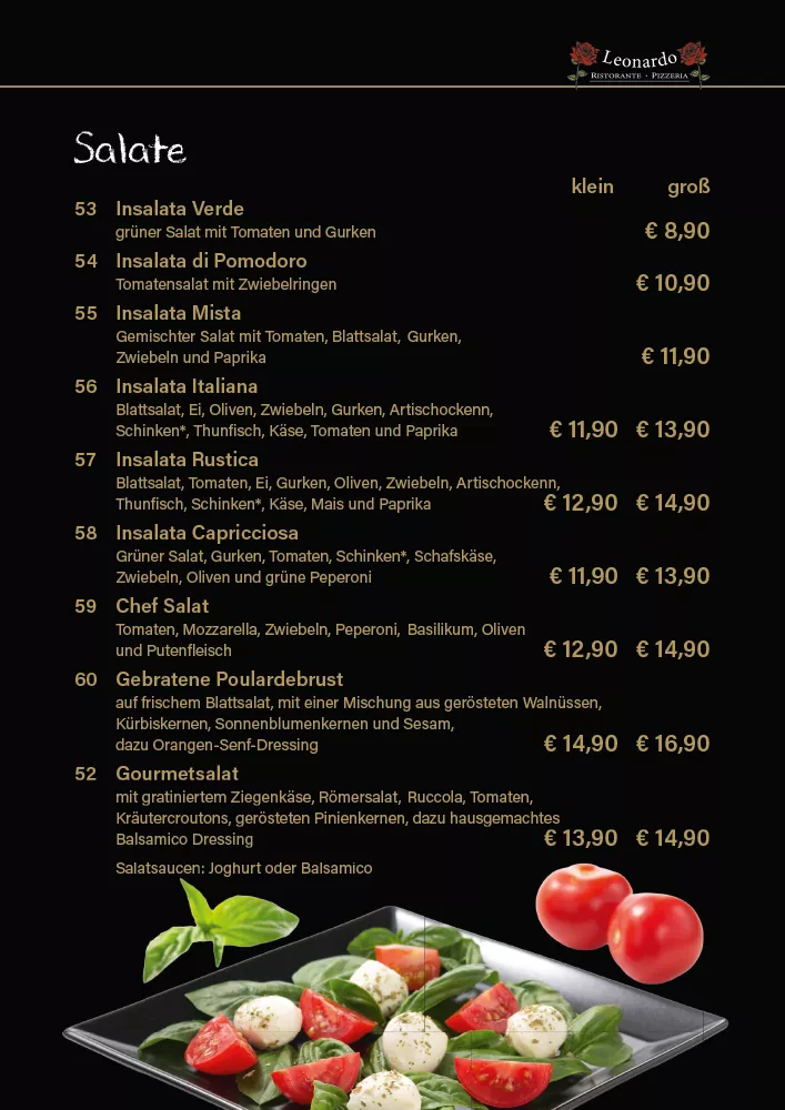 Speisekarte Ristorante Pizzeria Leonardo