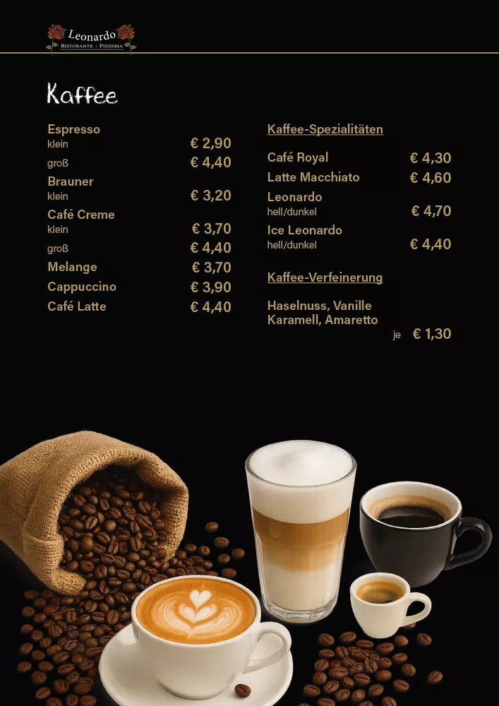Getränkekarte Ristorante Pizzeria Leonardo