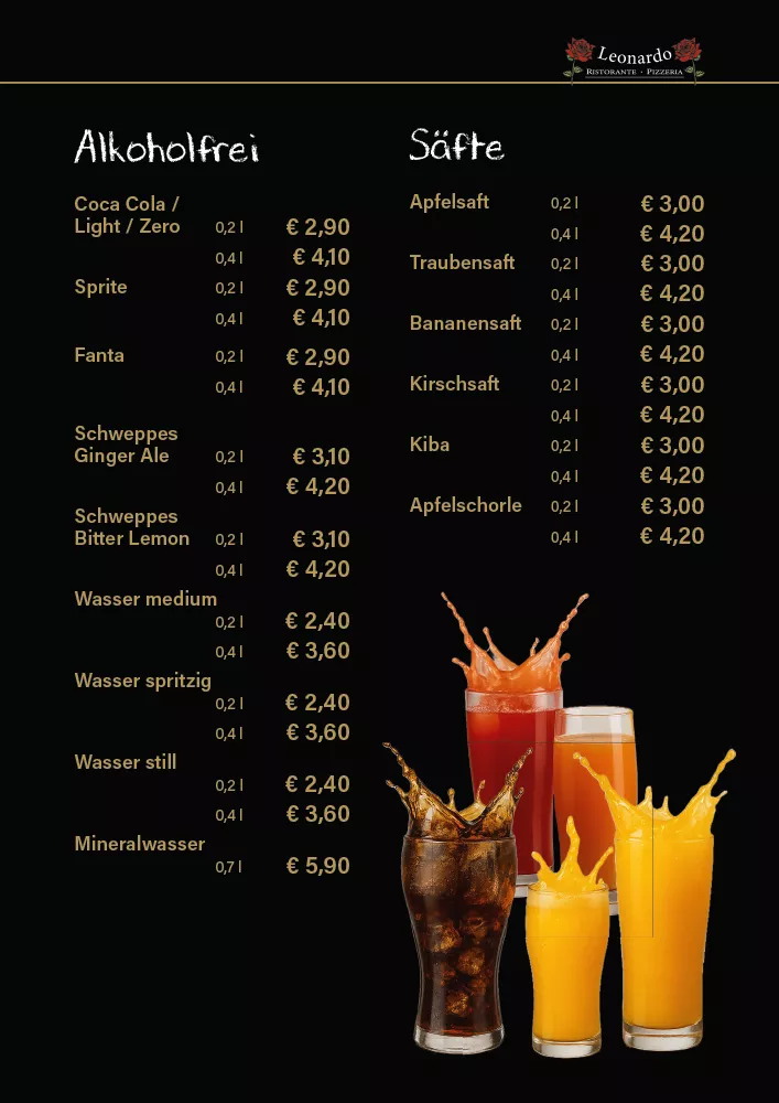 Getränkekarte Ristorante Pizzeria Leonardo