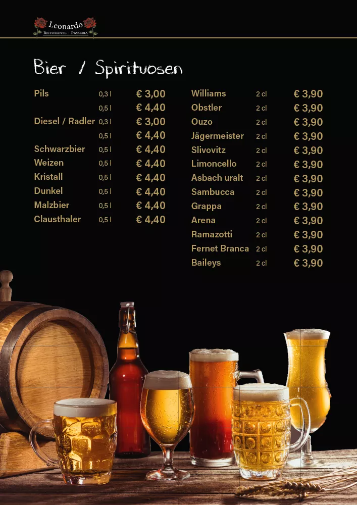 Getränkekarte Ristorante Pizzeria Leonardo