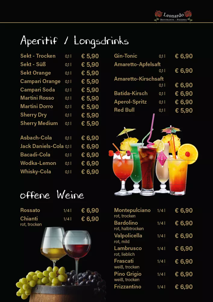 Getränkekarte Ristorante Pizzeria Leonardo